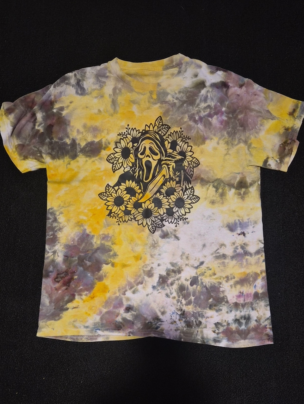 Tie-Dye Yellow Sunflower Ghost Face Tee 🖤